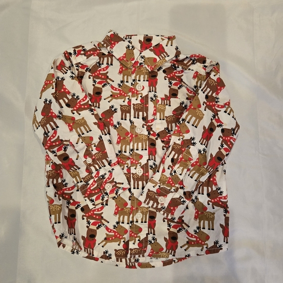 NWOT The Children's Place Reindeer Print Button Down 12-18M Long Sleeve  Shirt - Picture 1 of 6